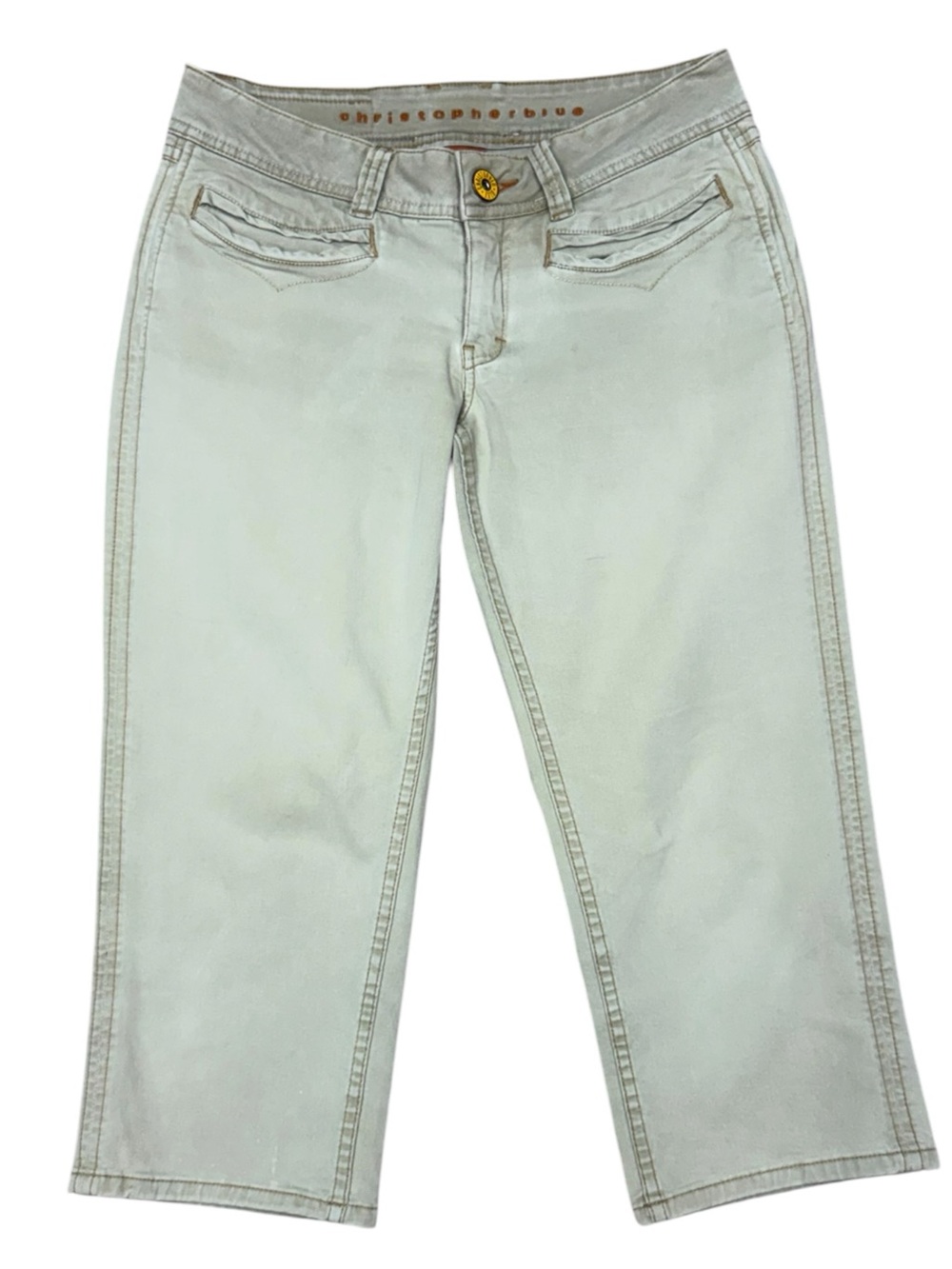 Christopher Blue Sage Green Crop Capri Jeans Size 6 Y2K Low Rise Crop Pants